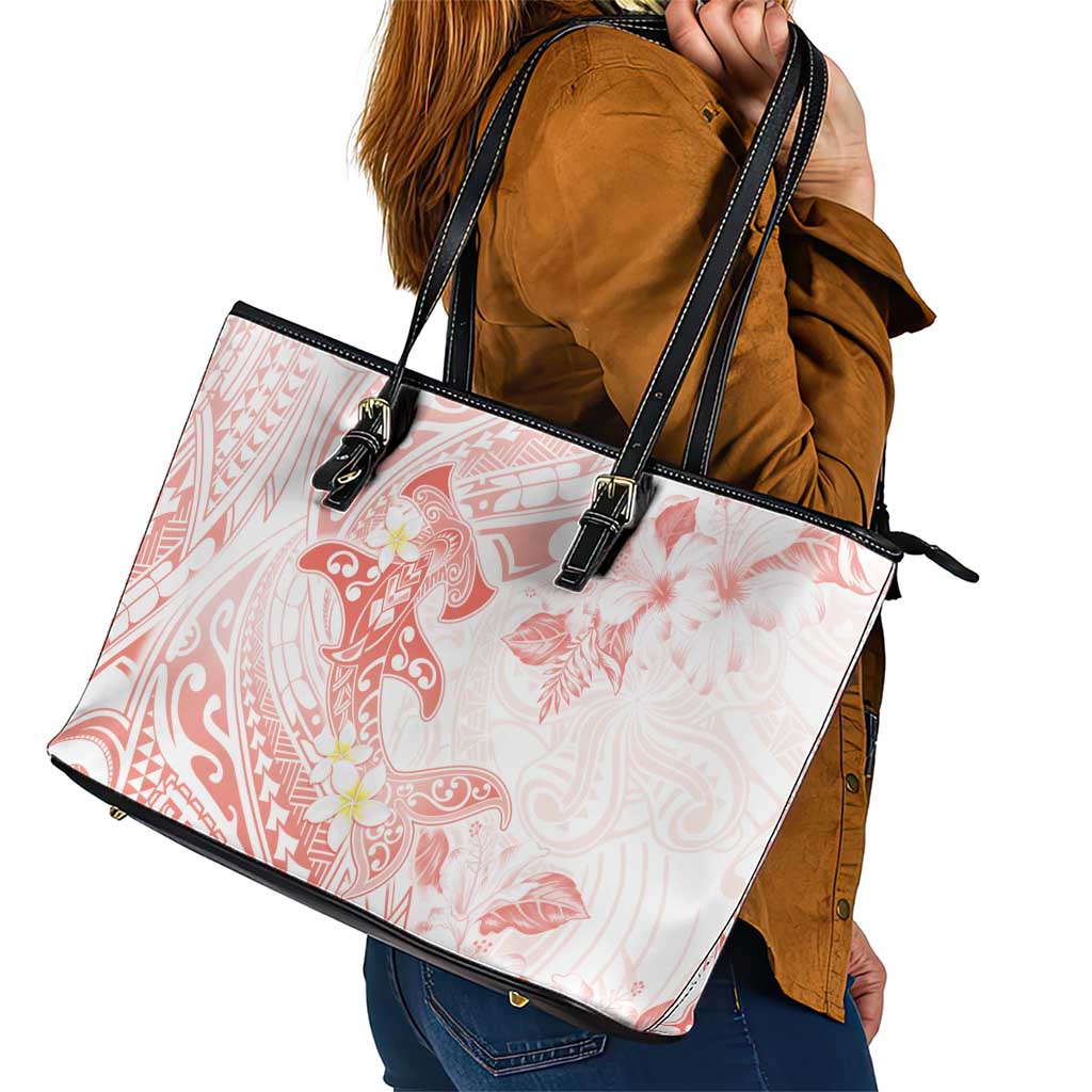 Polynesia Hammerhead Shark Leather Tote Bag Tropical Flowers Tribal Pattern Peach LT05 - Polynesian Pride