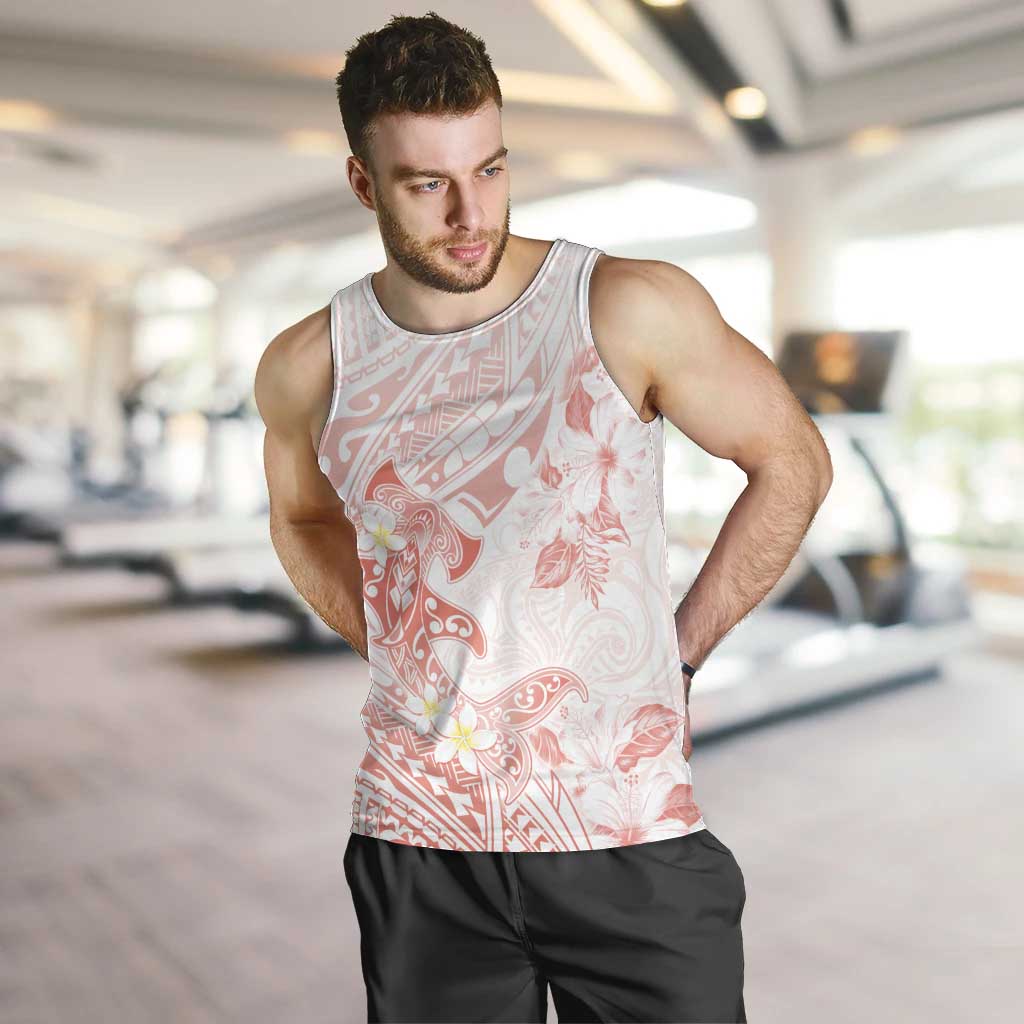 Polynesia Hammerhead Shark Men Tank Top Tropical Flowers Tribal Pattern Peach LT05 Peach - Polynesian Pride