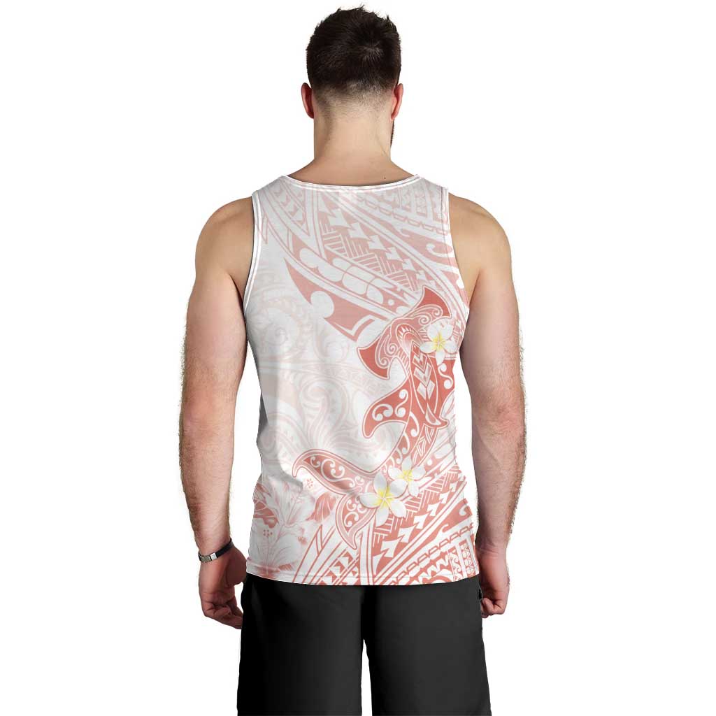 Polynesia Hammerhead Shark Men Tank Top Tropical Flowers Tribal Pattern Peach LT05 - Polynesian Pride
