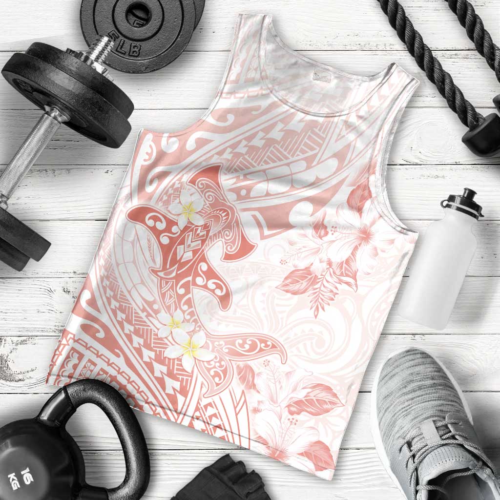 Polynesia Hammerhead Shark Men Tank Top Tropical Flowers Tribal Pattern Peach LT05 - Polynesian Pride