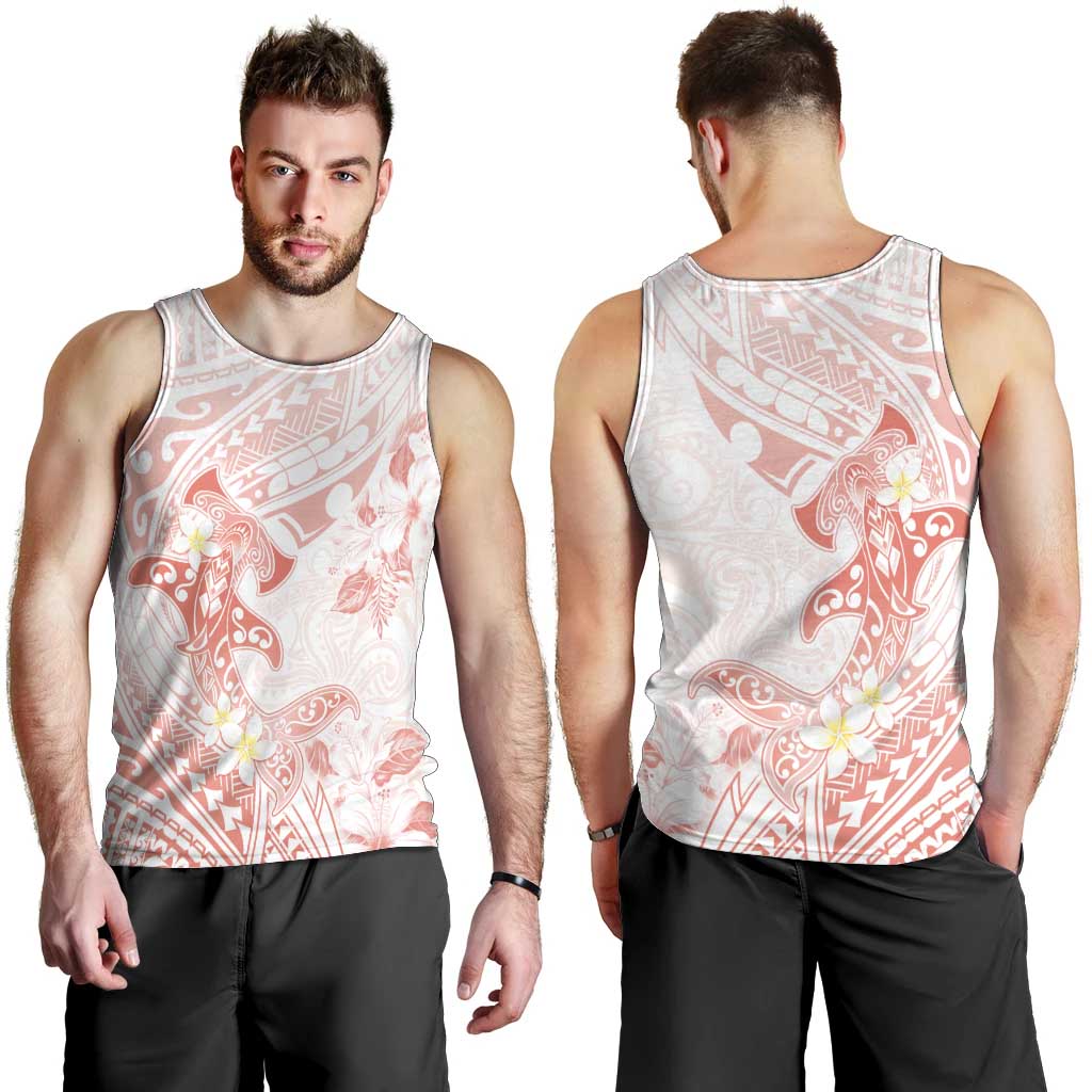 Polynesia Hammerhead Shark Men Tank Top Tropical Flowers Tribal Pattern Peach LT05 - Polynesian Pride