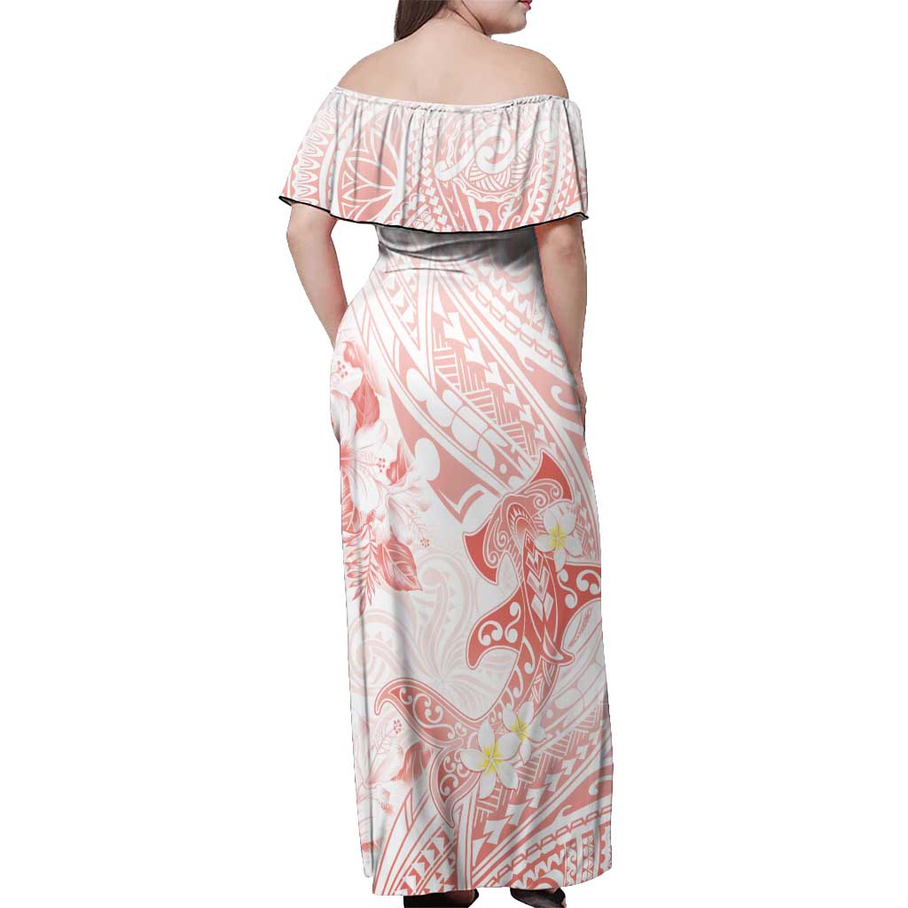 Polynesia Hammerhead Shark Off Shoulder Maxi Dress Tropical Flowers Tribal Pattern Peach LT05 - Polynesian Pride