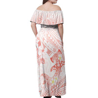 Polynesia Hammerhead Shark Off Shoulder Maxi Dress Tropical Flowers Tribal Pattern Peach LT05 - Polynesian Pride