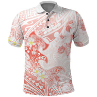 Polynesia Hammerhead Shark Polo Shirt Tropical Flowers Tribal Pattern Peach