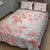 Polynesia Hammerhead Shark Quilt Bed Set Tropical Flowers Tribal Pattern Peach