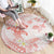 Polynesia Hammerhead Shark Round Carpet Tropical Flowers Tribal Pattern Peach