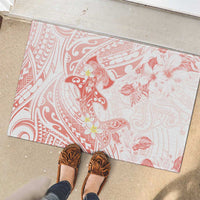 Polynesia Hammerhead Shark Rubber Doormat Tropical Flowers Tribal Pattern Peach