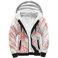 Polynesia Hammerhead Shark Sherpa Hoodie Tropical Flowers Tribal Pattern Peach LT05 Unisex Peach - Polynesian Pride