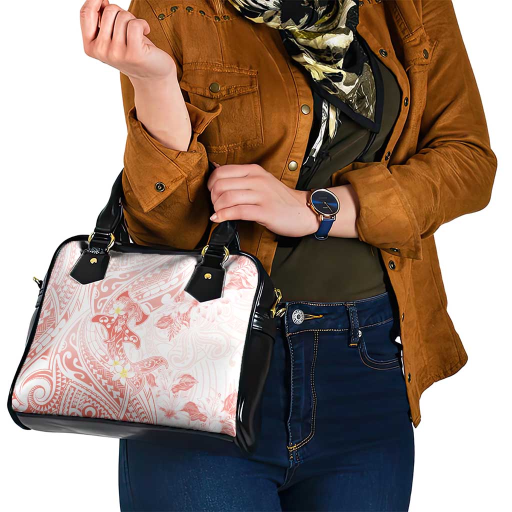 Polynesia Hammerhead Shark Shoulder Handbag Tropical Flowers Tribal Pattern Peach