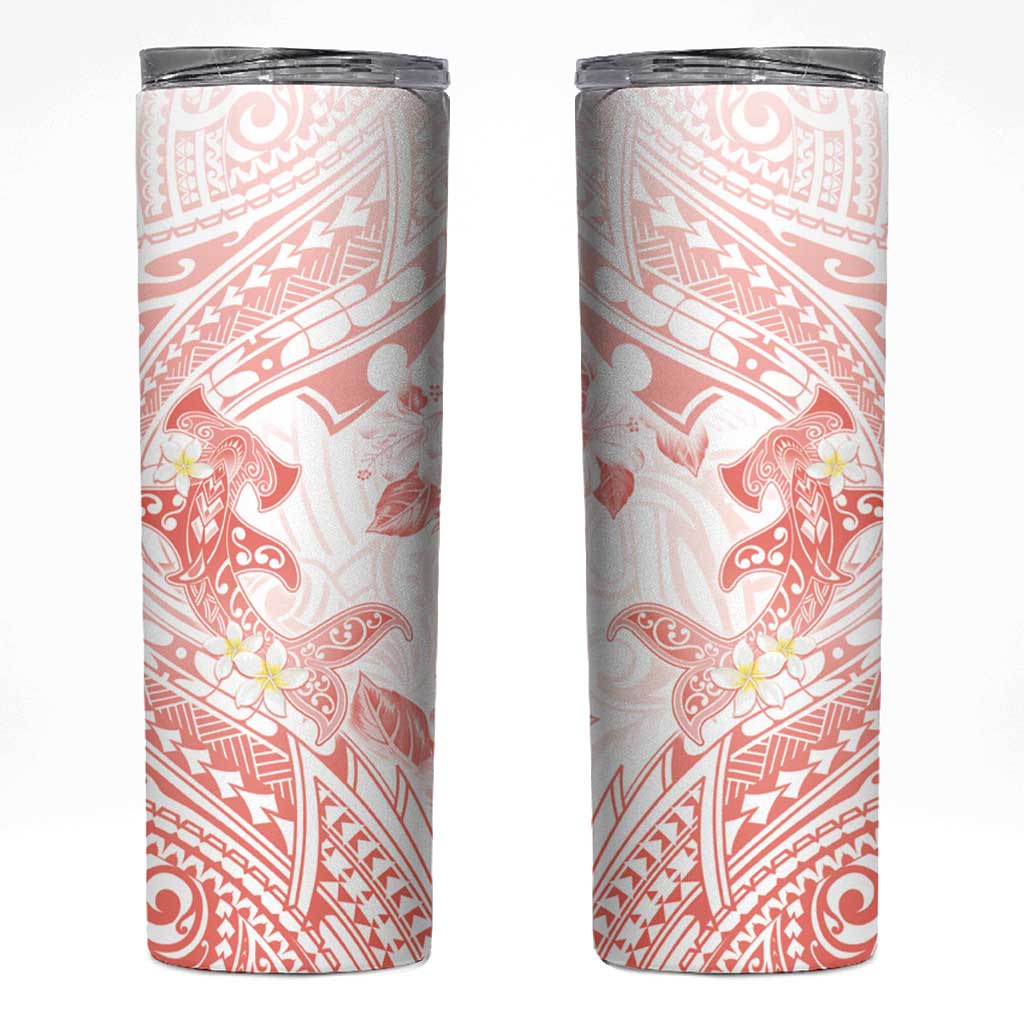 Polynesia Hammerhead Shark Skinny Tumbler Tropical Flowers Tribal Pattern Peach