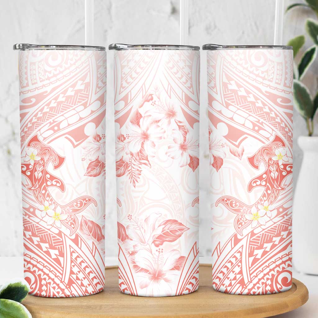 Polynesia Hammerhead Shark Skinny Tumbler Tropical Flowers Tribal Pattern Peach