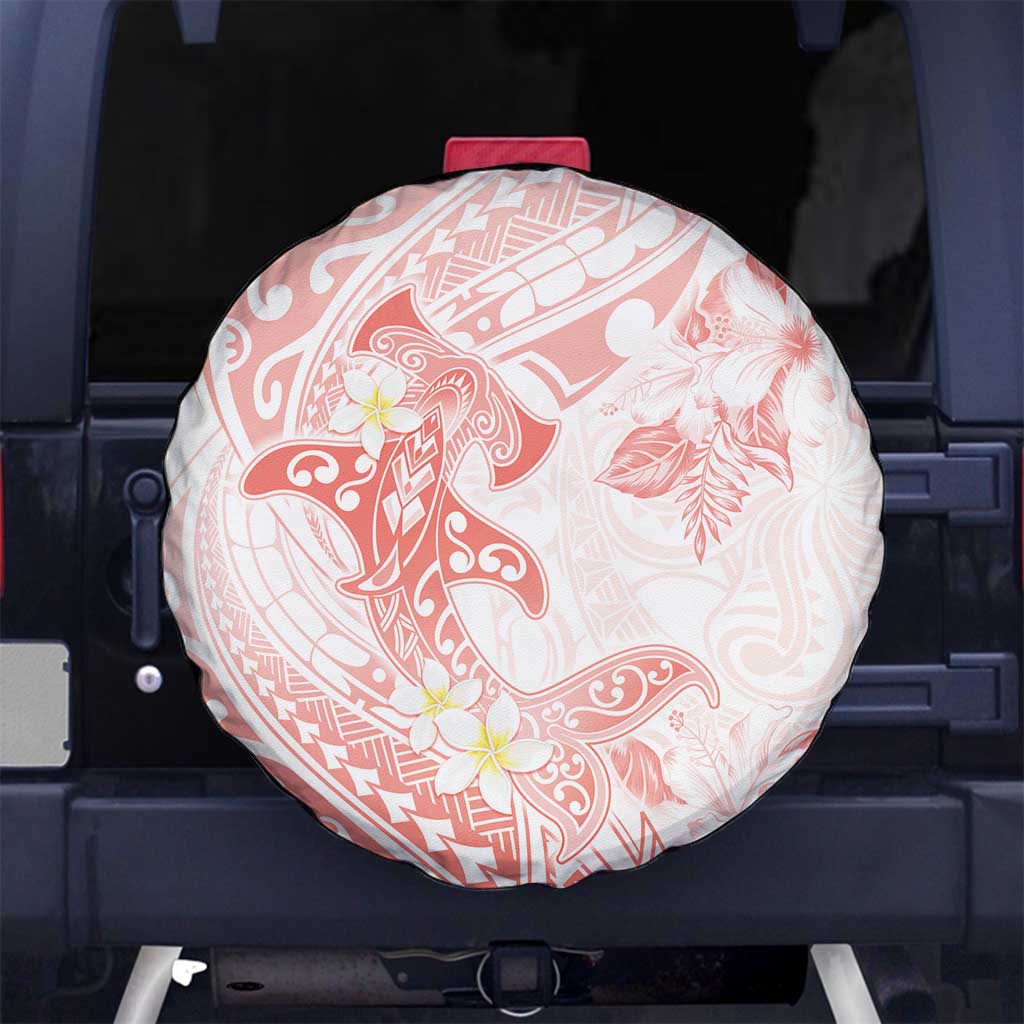 Polynesia Hammerhead Shark Spare Tire Cover Tropical Flowers Tribal Pattern Peach LT05 - Polynesian Pride