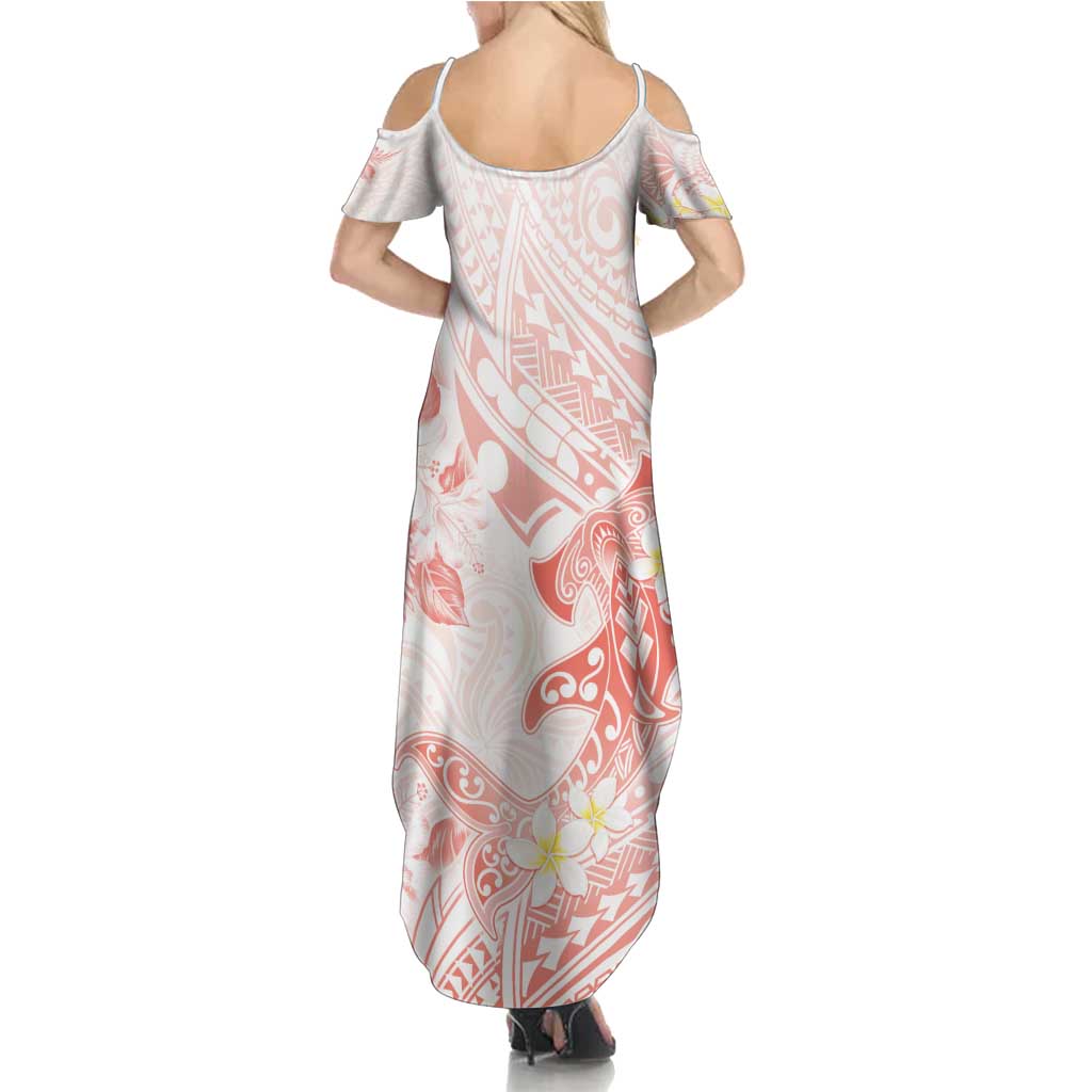 Polynesia Hammerhead Shark Summer Maxi Dress Tropical Flowers Tribal Pattern Peach LT05 - Polynesian Pride