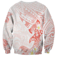 Polynesia Hammerhead Shark Sweatshirt Tropical Flowers Tribal Pattern Peach LT05 - Polynesian Pride