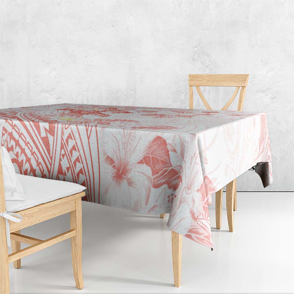 Polynesia Hammerhead Shark Tablecloth Tropical Flowers Tribal Pattern Peach LT05 - Polynesian Pride