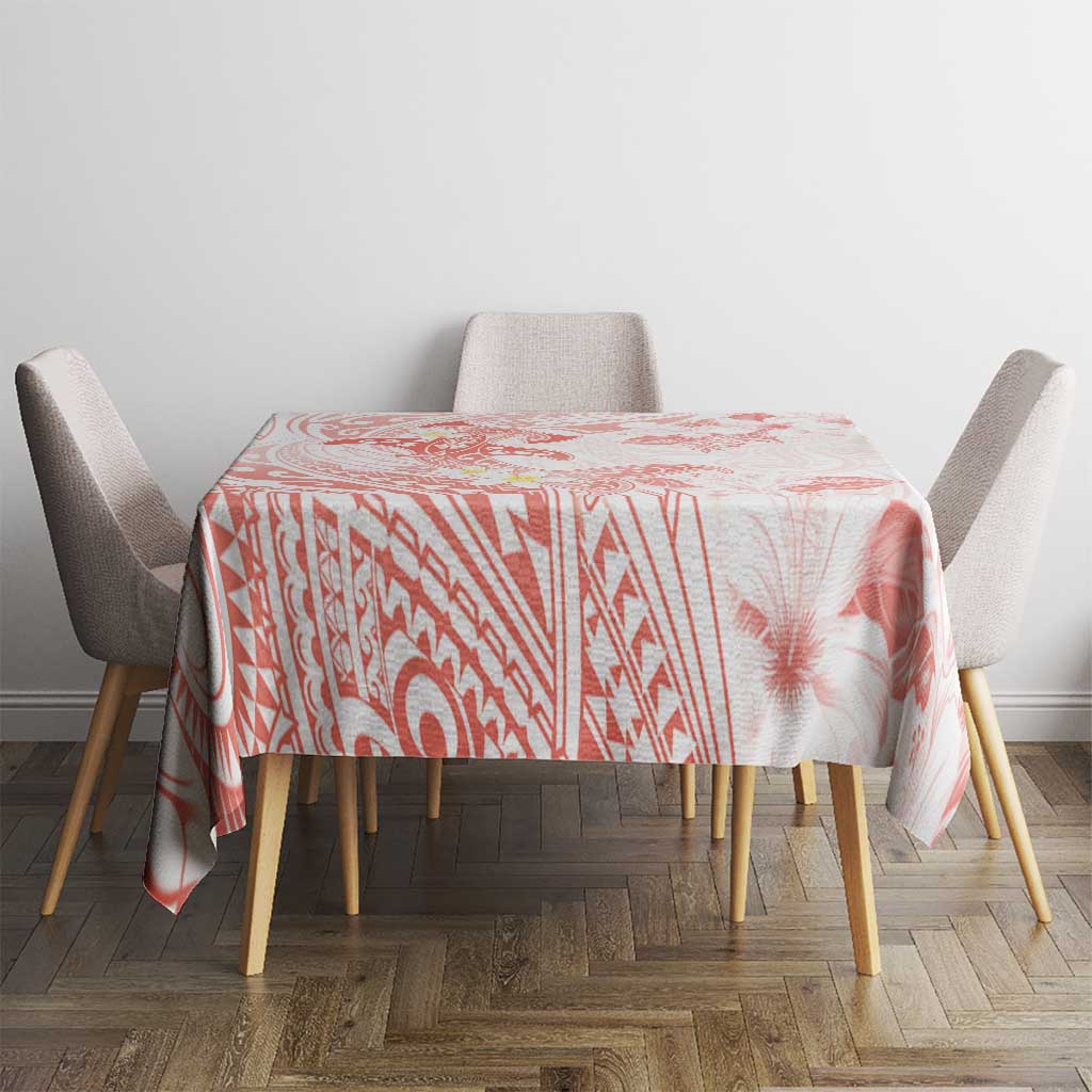 Polynesia Hammerhead Shark Tablecloth Tropical Flowers Tribal Pattern Peach LT05 - Polynesian Pride