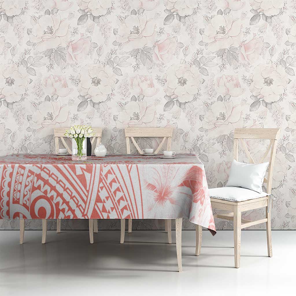 Polynesia Hammerhead Shark Tablecloth Tropical Flowers Tribal Pattern Peach LT05 - Polynesian Pride
