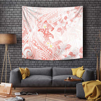 Polynesia Hammerhead Shark Tapestry Tropical Flowers Tribal Pattern Peach