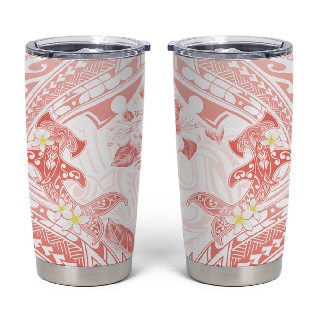 Polynesia Hammerhead Shark Tumbler Cup Tropical Flowers Tribal Pattern Peach LT05 Peach - Polynesian Pride