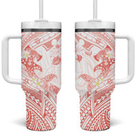 Polynesia Hammerhead Shark Tumbler With Handle Tropical Flowers Tribal Pattern Peach LT05 One Size: 40 oz Peach - Polynesian Pride