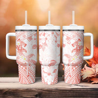 Polynesia Hammerhead Shark Tumbler With Handle Tropical Flowers Tribal Pattern Peach LT05 - Polynesian Pride