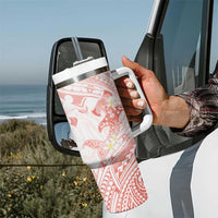 Polynesia Hammerhead Shark Tumbler With Handle Tropical Flowers Tribal Pattern Peach LT05 - Polynesian Pride