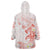 Polynesia Hammerhead Shark Wearable Blanket Hoodie Tropical Flowers Tribal Pattern Peach