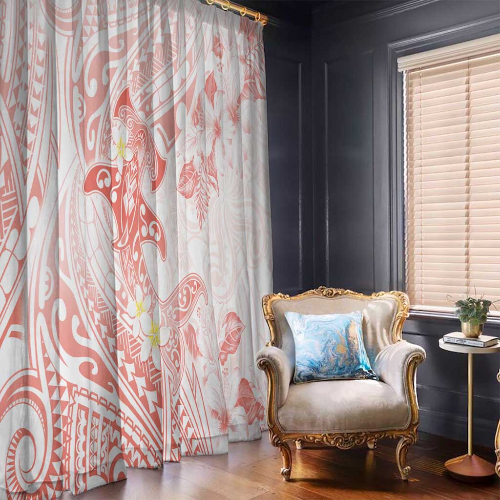 Polynesia Hammerhead Shark Window Curtain Tropical Flowers Tribal Pattern Peach LT05 - Polynesian Pride