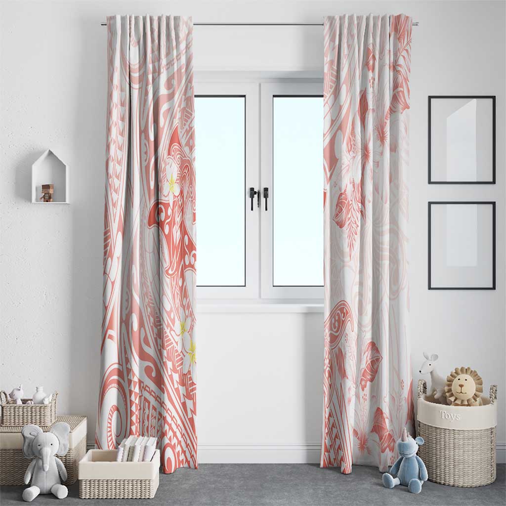 Polynesia Hammerhead Shark Window Curtain Tropical Flowers Tribal Pattern Peach LT05 - Polynesian Pride
