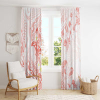 Polynesia Hammerhead Shark Window Curtain Tropical Flowers Tribal Pattern Peach LT05 - Polynesian Pride