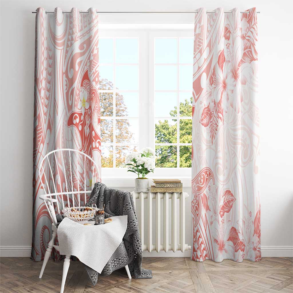 Polynesia Hammerhead Shark Window Curtain Tropical Flowers Tribal Pattern Peach LT05 - Polynesian Pride