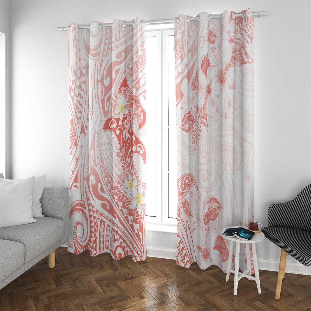 Polynesia Hammerhead Shark Window Curtain Tropical Flowers Tribal Pattern Peach LT05 With Grommets Peach - Polynesian Pride