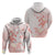 Polynesia Hammerhead Shark Zip Hoodie Tropical Flowers Tribal Pattern Peach