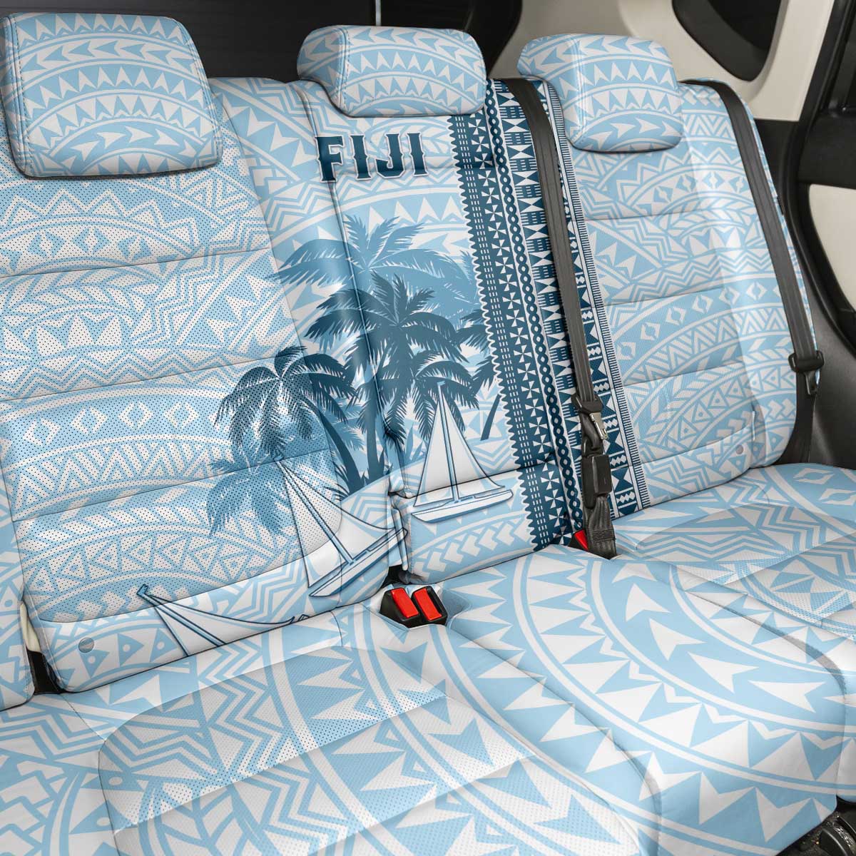 Fiji Regatta Back Car Seat Cover Palm Tree Tapa Pattern - Polynesian Pride