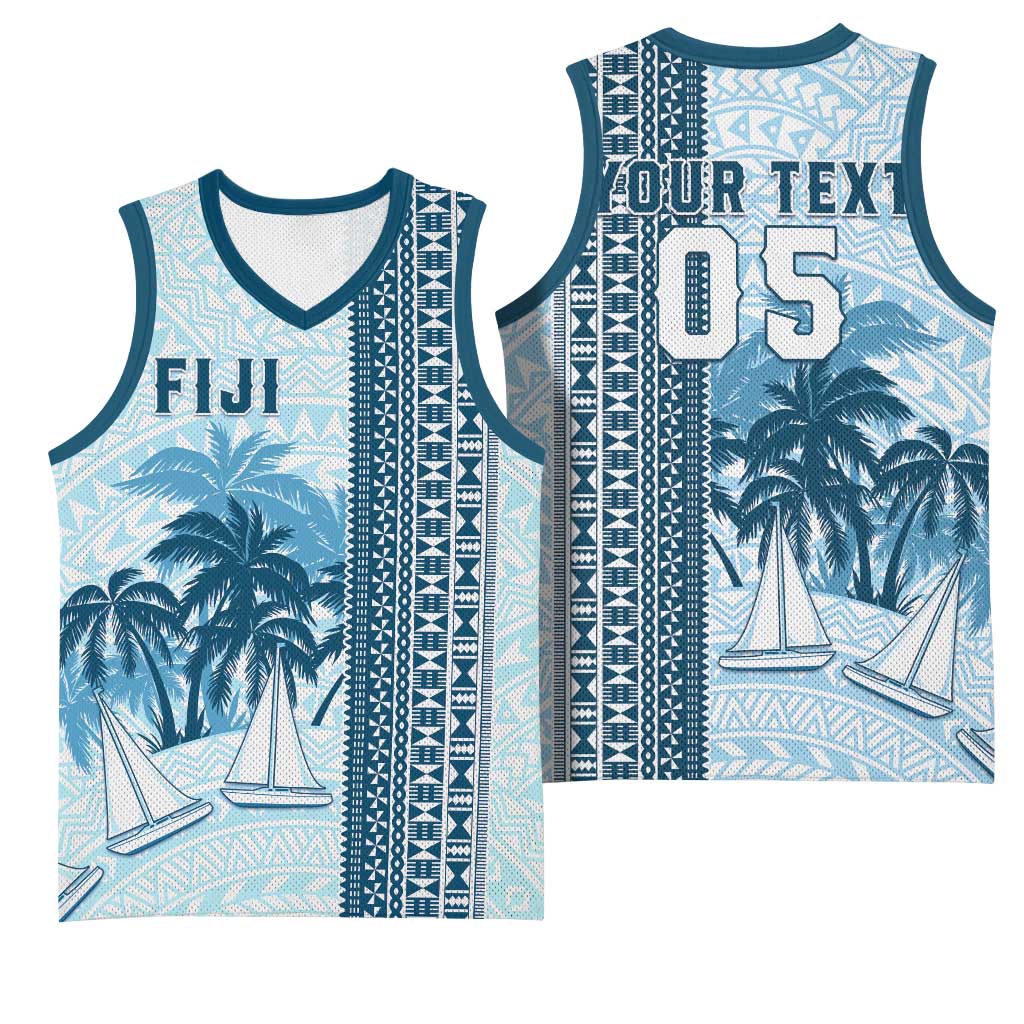 Custom Fiji Regatta Basketball Jersey Palm Tree Tapa Pattern - Polynesian Pride