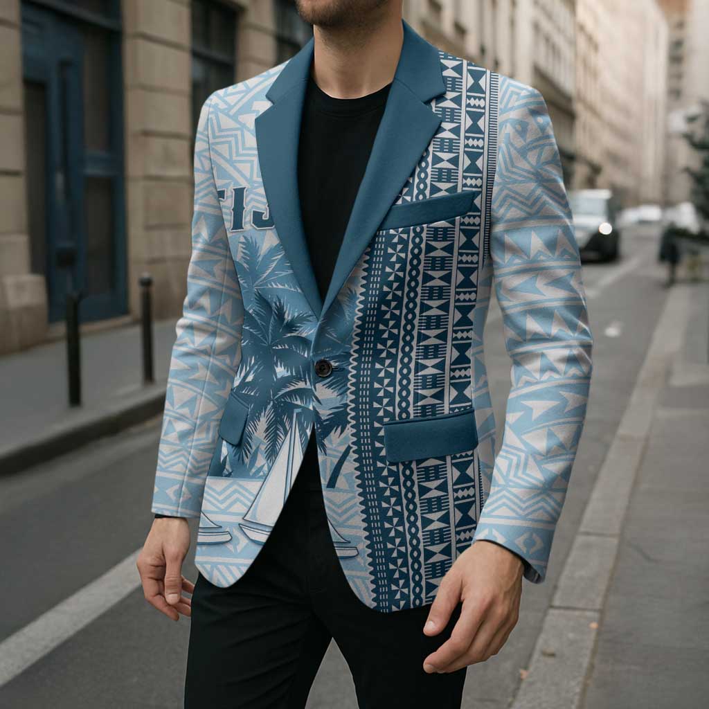 Custom Fiji Regatta Blazer Palm Tree Tapa Pattern - Polynesian Pride