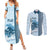 Custom Fiji Regatta Couples Matching Summer Maxi Dress and Long Sleeve Button Shirt Palm Tree Tapa Pattern - Polynesian Pride