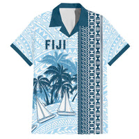 Custom Fiji Regatta Family Matching Off Shoulder Maxi Dress and Hawaiian Shirt Palm Tree Tapa Pattern - Polynesian Pride