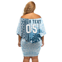 Custom Fiji Regatta Family Matching Off Shoulder Short Dress and Hawaiian Shirt Palm Tree Tapa Pattern - Polynesian Pride