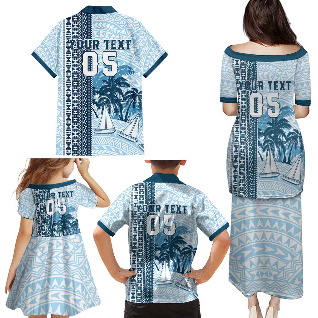 Custom Fiji Regatta Family Matching Puletasi and Hawaiian Shirt Palm Tree Tapa Pattern - Polynesian Pride