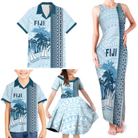 Custom Fiji Regatta Family Matching Tank Maxi Dress and Hawaiian Shirt Palm Tree Tapa Pattern - Polynesian Pride