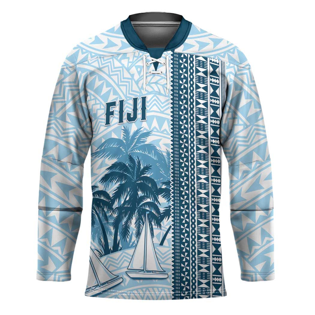 Custom Fiji Regatta Hockey Jersey Palm Tree Tapa Pattern - Polynesian Pride