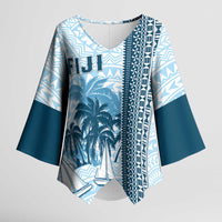 Custom Fiji Regatta Kimono Sleeve Blouse Palm Tree Tapa Pattern - Polynesian Pride