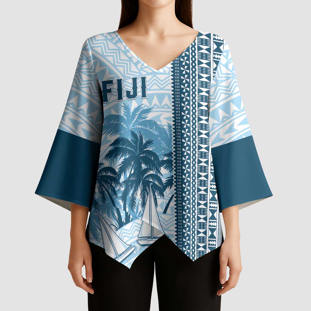 Custom Fiji Regatta Kimono Sleeve Blouse Palm Tree Tapa Pattern - Polynesian Pride