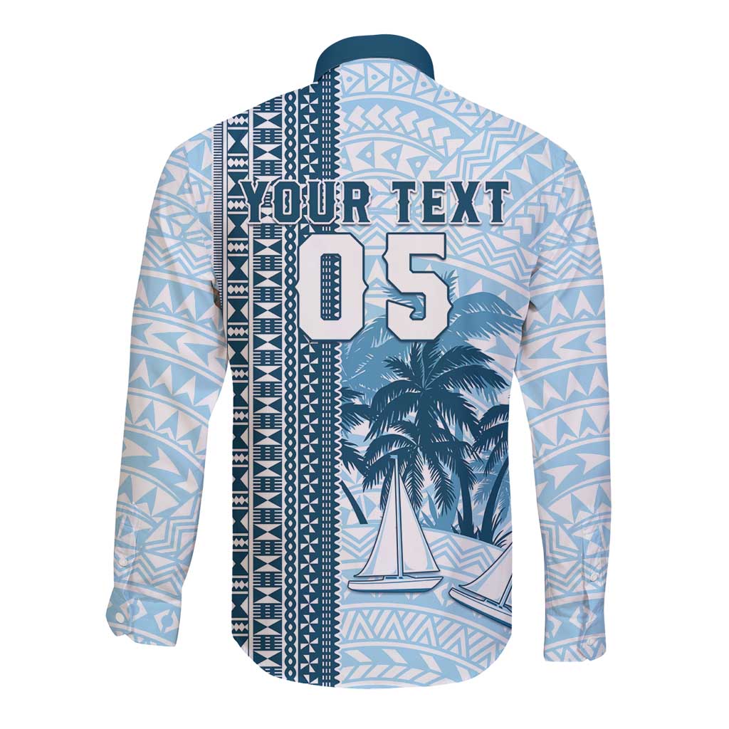Custom Fiji Regatta Long Sleeve Button Shirt Palm Tree Tapa Pattern - Polynesian Pride