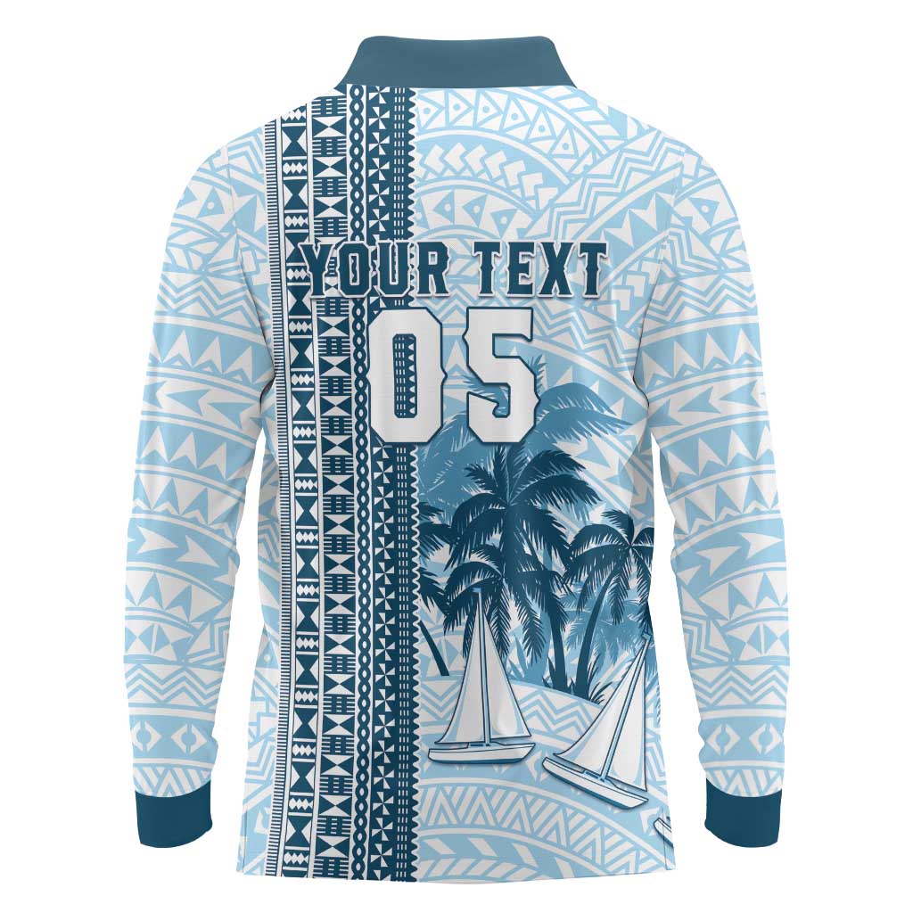 Custom Fiji Regatta Long Sleeve Polo Shirt Palm Tree Tapa Pattern - Polynesian Pride