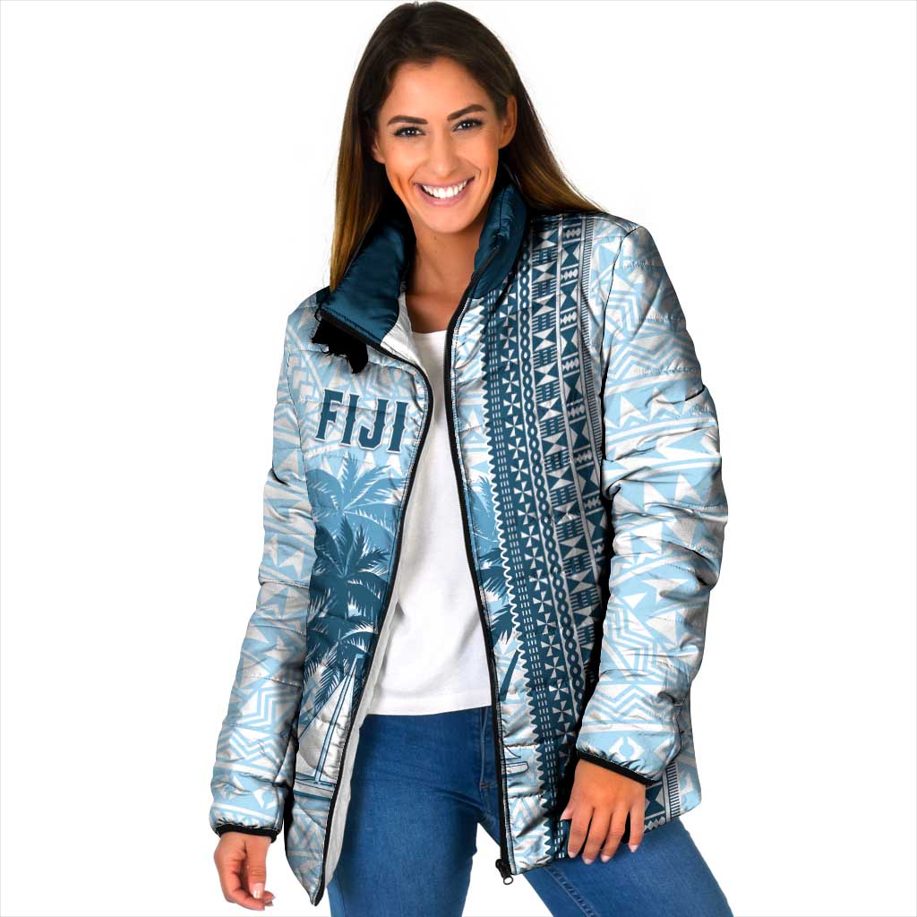 Custom Fiji Regatta Padded Jacket Palm Tree Tapa Pattern - Polynesian Pride