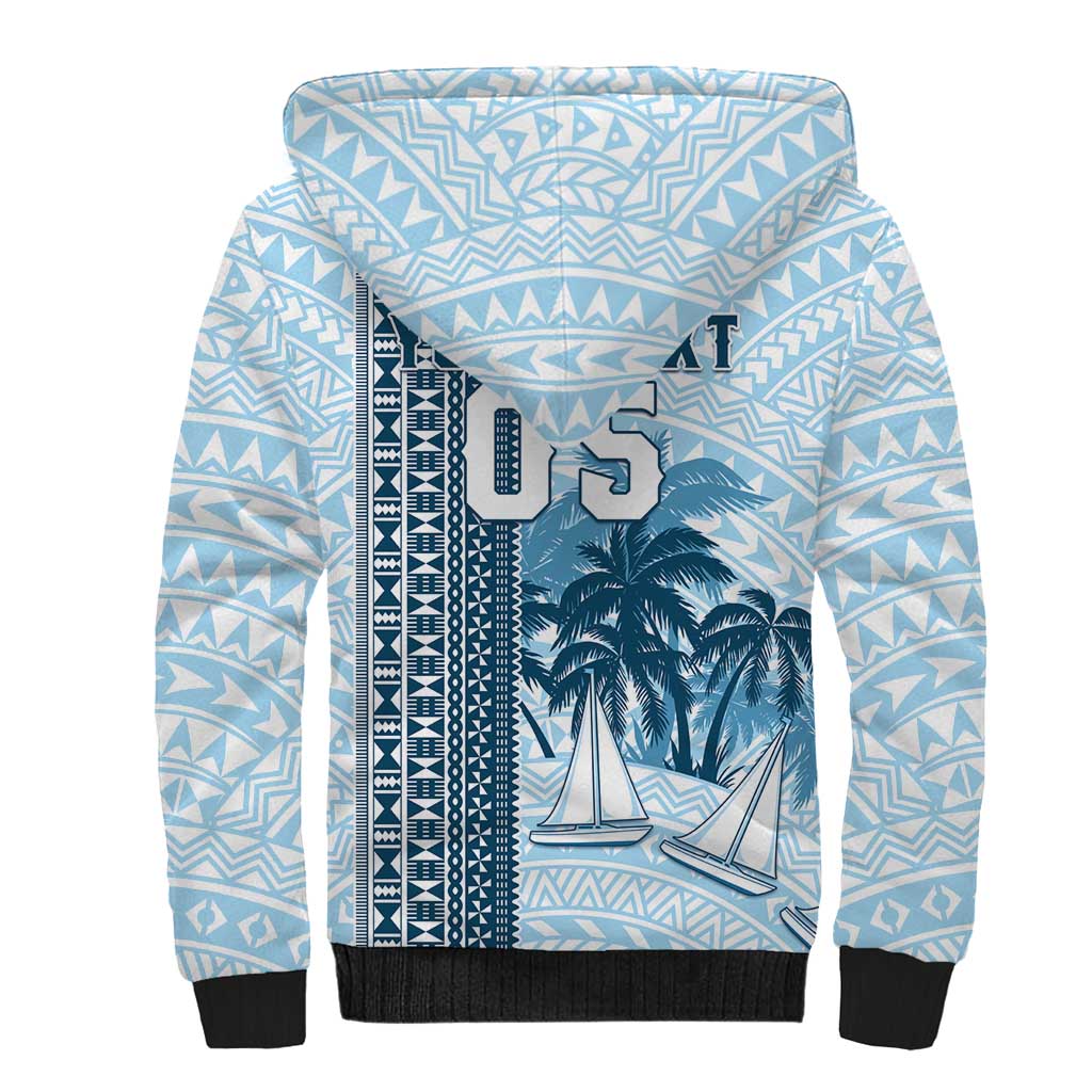 Custom Fiji Regatta Sherpa Hoodie Palm Tree Tapa Pattern - Polynesian Pride