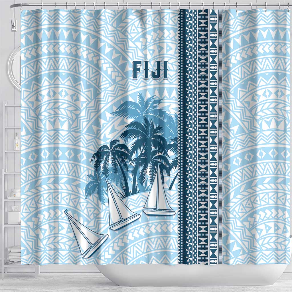 Fiji Regatta Shower Curtain Palm Tree Tapa Pattern - Polynesian Pride