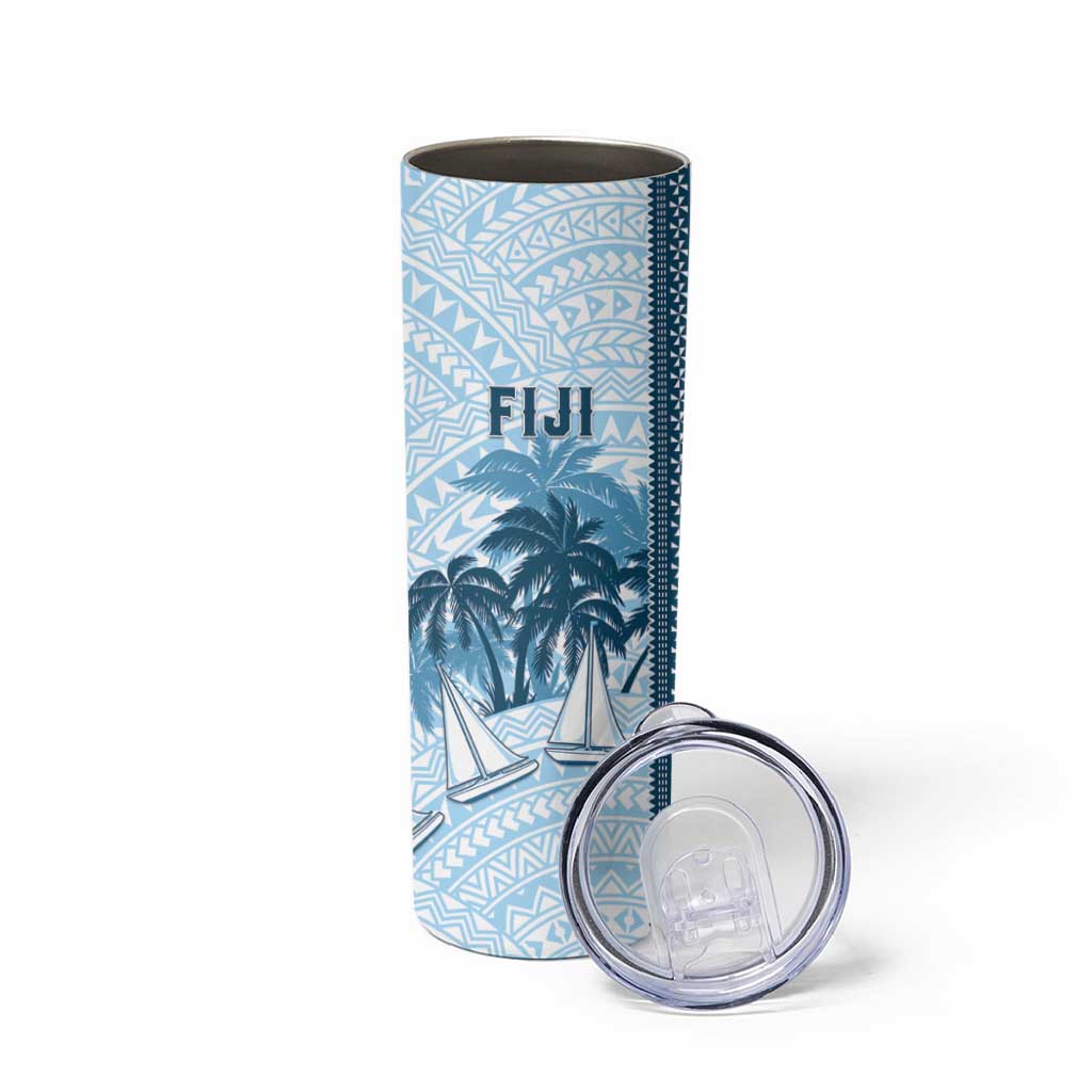 Custom Fiji Regatta Skinny Tumbler Palm Tree Tapa Pattern - Polynesian Pride